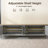 [Grey] Shaker TV unit 180cm adjustable shelf height infographic showing 3 position options