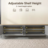 [Grey] Shaker TV unit 180cm adjustable shelf height infographic showing 3 position options