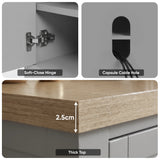 [Grey] Shaker TV unit 180cm cable management holes infographic showing port sizes and measurements