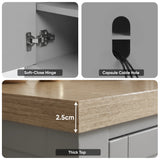 [Grey] Shaker TV unit 180cm cable management holes infographic showing port sizes and measurements