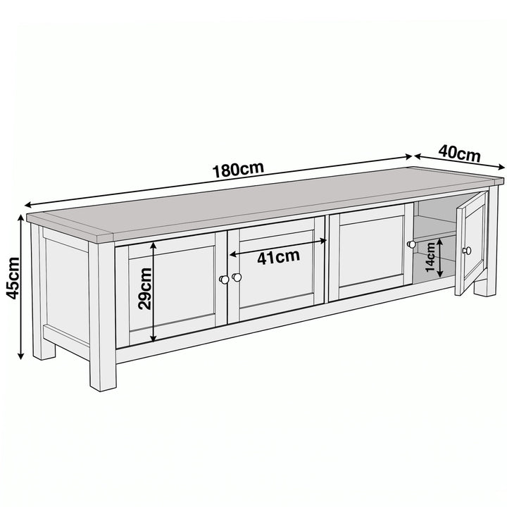 [Grey] Shaker TV unit 180cm technical dimensions and size guide diagram with full measurements