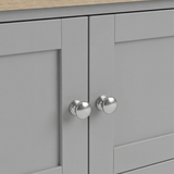 [Grey] Shaker TV unit 180cm silver metallic round knob handles close-up on grey panelled doors