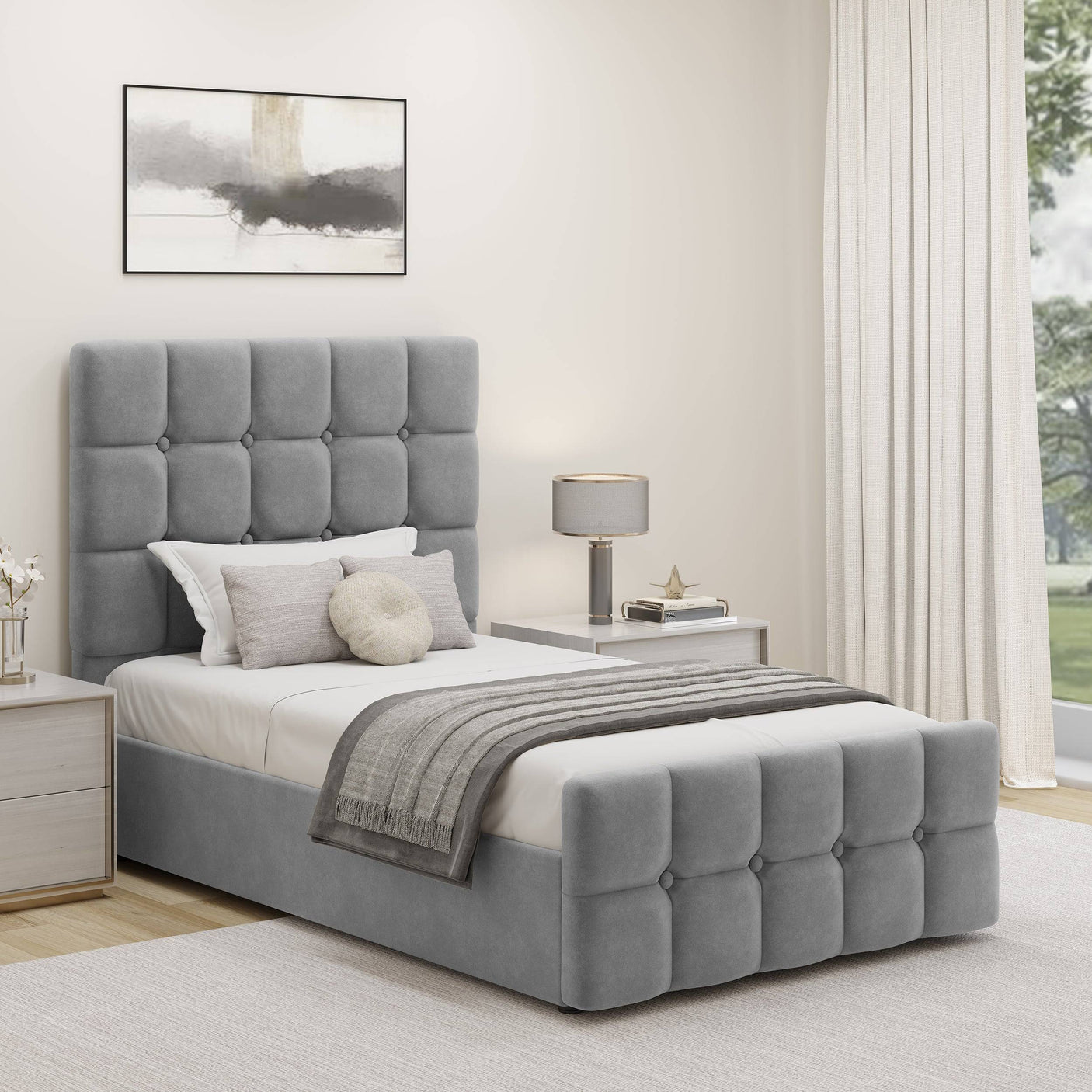 Blisswood Velvet Square Design Ottoman Storage Bed