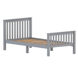 Wooden bed frame with slatted headboard and footboard design in grey, providing modern style and mattress support