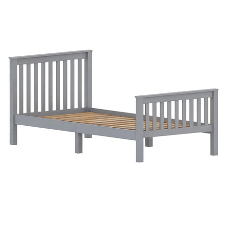 Wooden bed frame with slatted headboard and footboard design in grey, providing modern style and mattress support