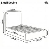Small double ottoman bed diagram displaying height 105 cm, width 133 cm, and length 206 cm