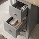 [Grey] Stovra Drop Leaf Dining Table both drawers open showing cutlery and stationery in top and linens below