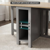 [Grey] Stovra Drop Leaf Dining Table back shelf detail showing 3-level height adjustment positions with arrows