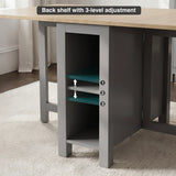 [Grey] Stovra Drop Leaf Dining Table back shelf detail showing 3-level height adjustment positions with arrows