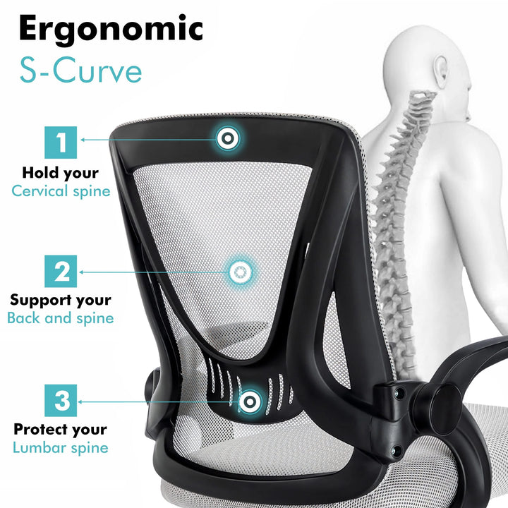 [Grey] Grey lumbar support chair with ergonomic mesh backrest to reduce back strain and improve posture.