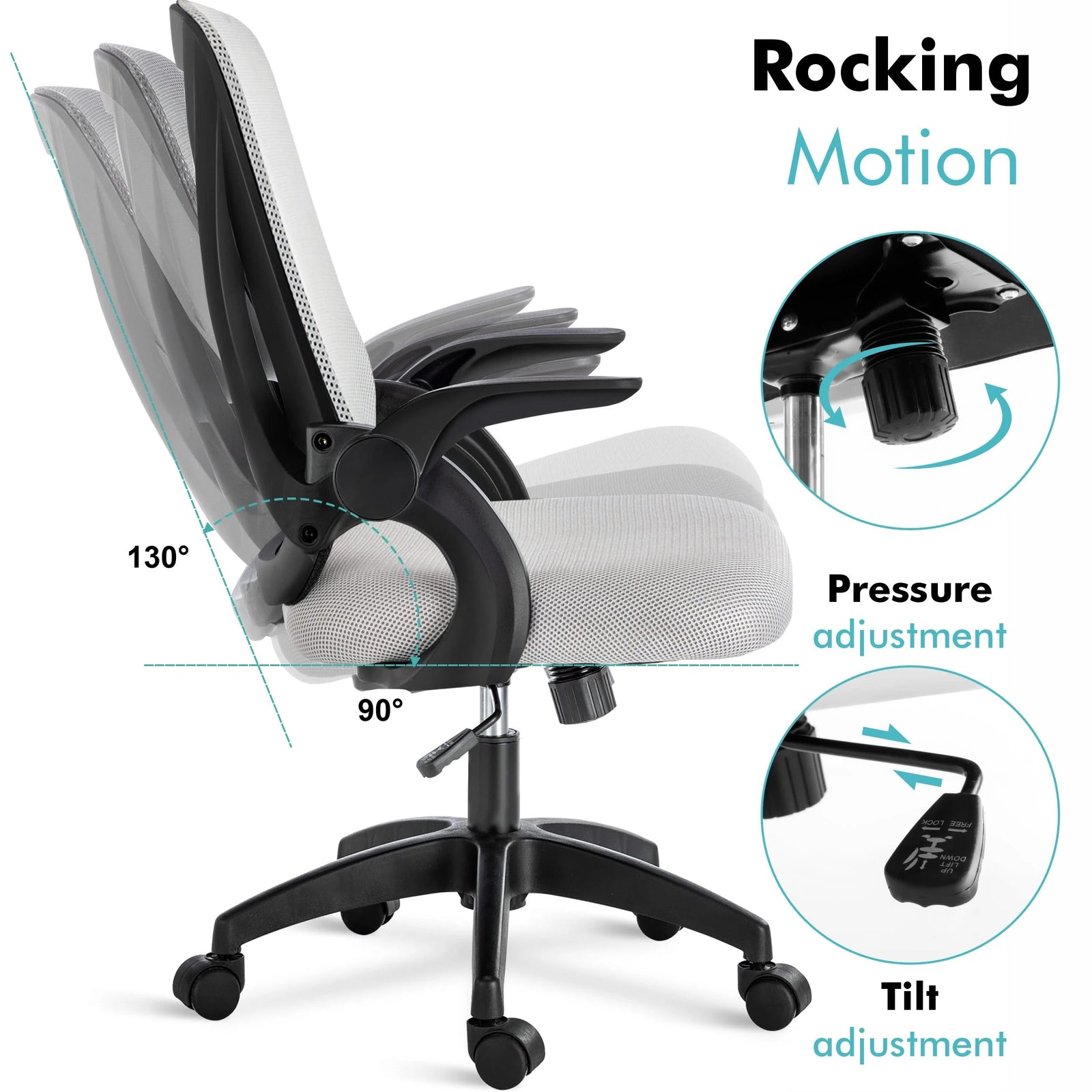 [Grey] Desk chair UK with adjustable height, tilt lock, and breathable mesh backrest for ergonomic seating.