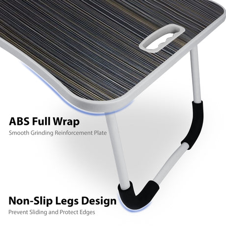 Grey laptop table with ABS full wrap and non-slip legs design for stability.