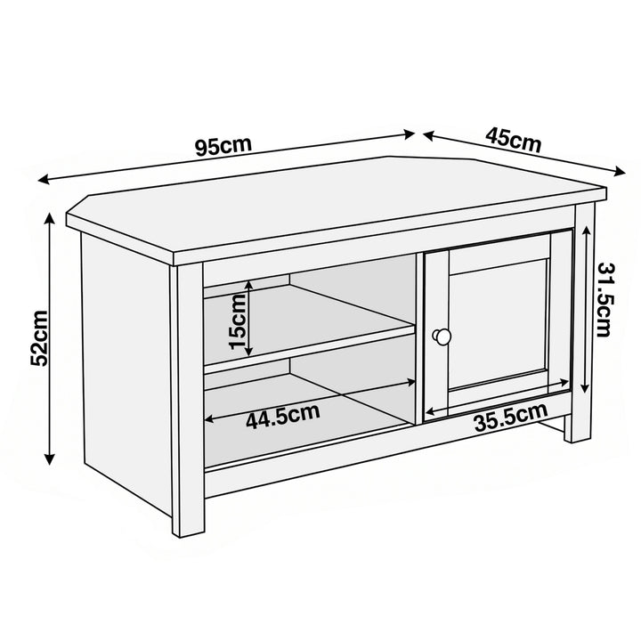 [Grey] Tavero corner TV unit dimensions 95cm wide 45cm deep 52cm tall with 31.5cm cabinet interior