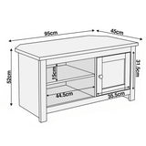 [Grey] Tavero corner TV unit dimensions 95cm wide 45cm deep 52cm tall with 31.5cm cabinet interior