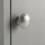 [Grey] Tavero corner TV unit metallic round knob handle close-up, quality hardware detail