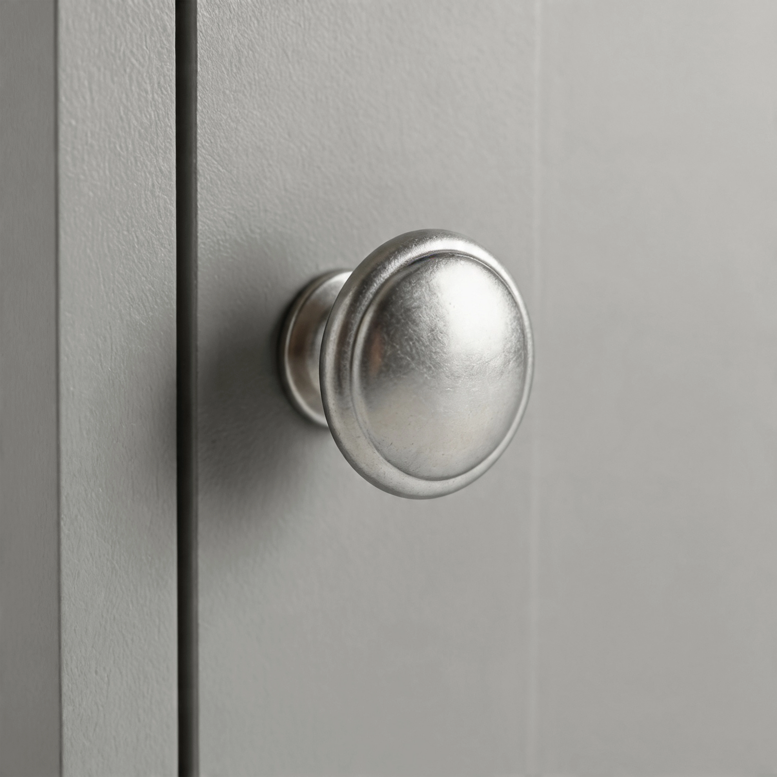 [Grey] Tavero corner TV unit metallic round knob handle close-up, quality hardware detail