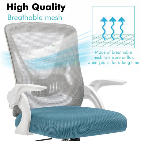 Grey and Tiffany blue comfortable desk chair with breathable mesh backrest for maximum comfort.