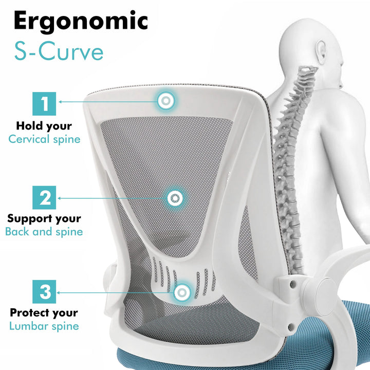[Grey + Tiffany Blue] Grey and Tiffany blue ergonomic desk chair with lumbar support to reduce back strain during long working hours.