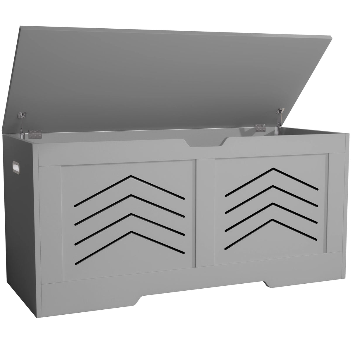Toy Storage Box - Kids Storage Chest Blanket Box with Safety Hinges in grey with arrow design, ideal for bedrooms and playrooms. Features lift-up lid and side handles.