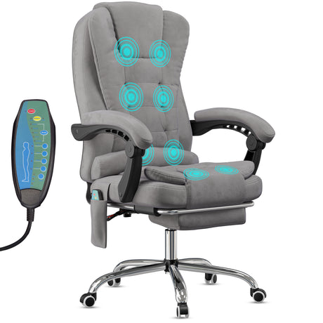 8 point massage office chair in grey velvet with a refined look and remote functions for targeted relaxation