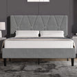 Velvet upholstered bed frame in grey with tall adjustable headboard and black wooden legs, ideal for modern double size bedrooms.