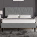 Velvet upholstered bed frame in grey with tall adjustable headboard and black wooden legs, ideal for modern double size bedrooms.