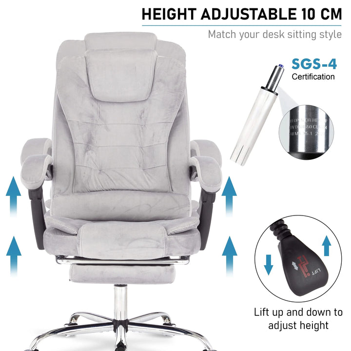 [Grey Velvet] Swivel recliner chair UK with 10cm height adjustment, ergonomic design, and velvet upholstery.