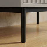 [Grey] wardrobe three door cabinet raised on black finish metal legs with sturdy lower frame construction