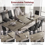 [Wooden Grey] 3 step guide showing Milo table extension 1 tabletop opening, 2 centre leaf placement, and 3 lock-close steps