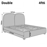 Dimensions of a grey wooden double bed frame showing the size specifications: Length 226 cm, Width 168 cm, Height 119 cm