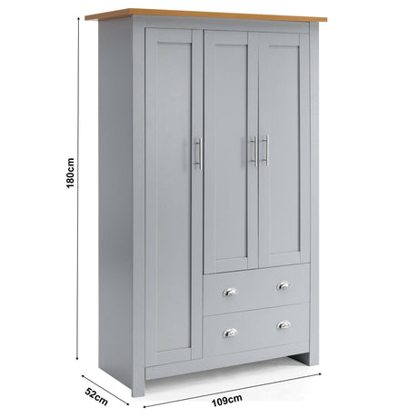 Elegant grey wooden wardrobe with spacious compartments for organized bedroom storage