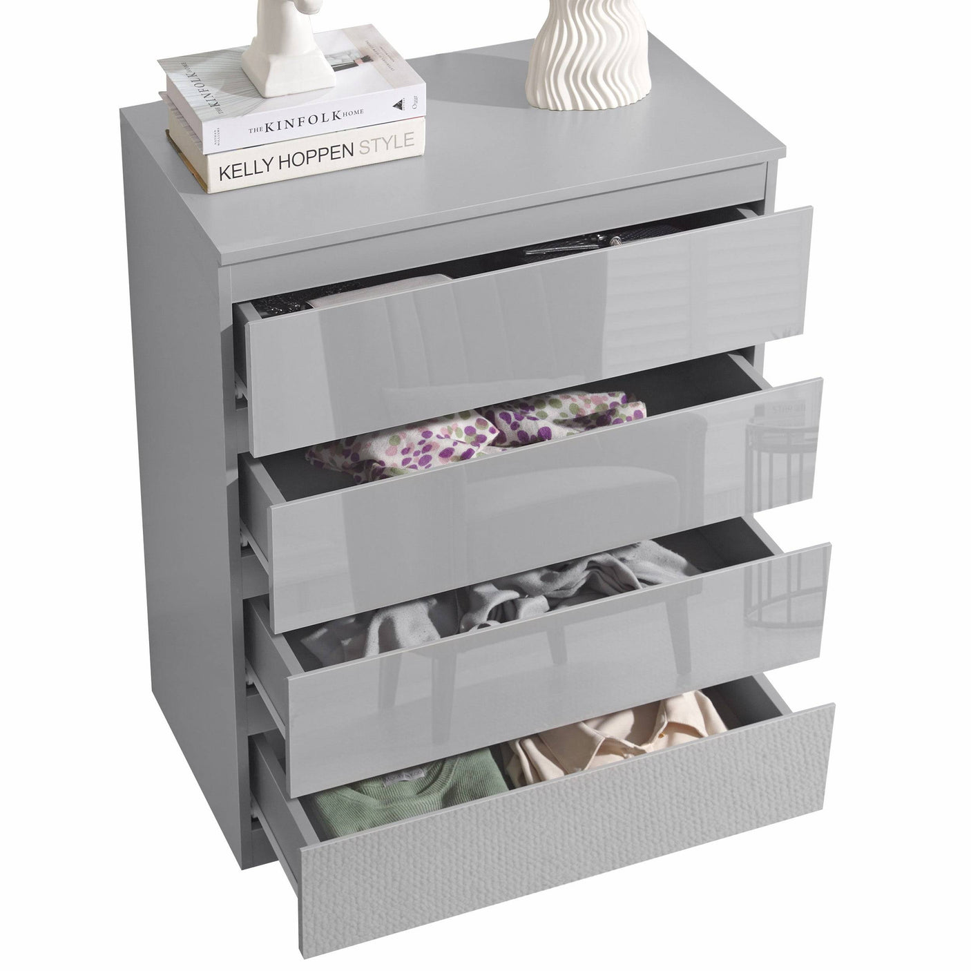 High Gloss 3 Piece Wardrobe Set With Chest of Drawers