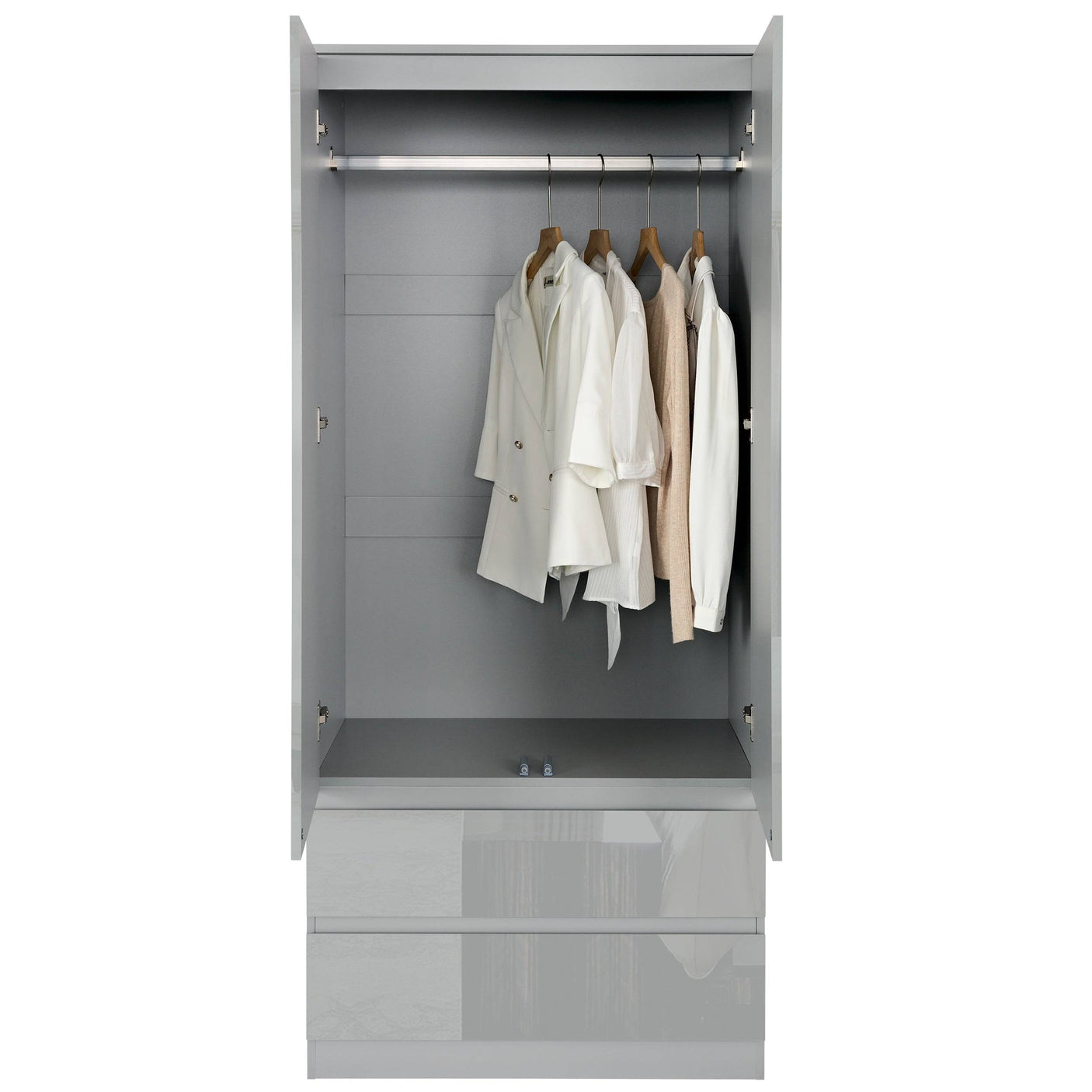 High Gloss Wardrobe, Chest of Drawers - 3 Piece Bedroom Set
