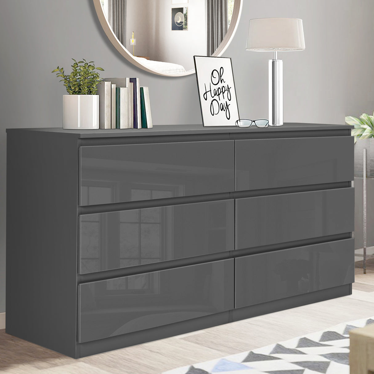 Blisswood High Gloss Dark Grey Chest of Drawers