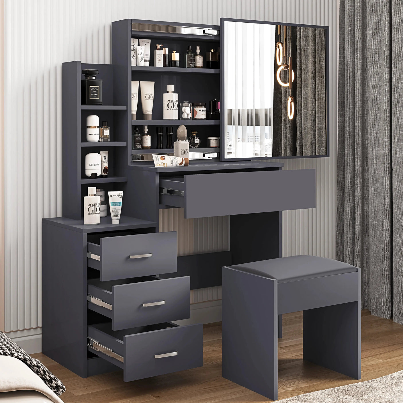 Dressing Table with Storage, Drawers and Mirror - Vanity Makeup Table