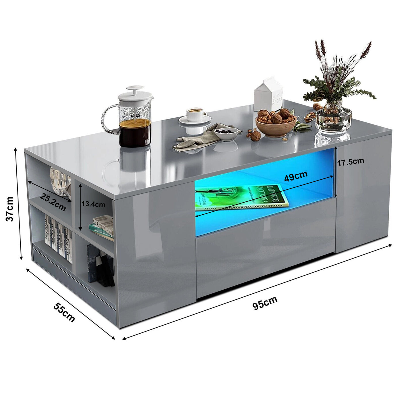High Gloss Coffee Table with Storage Drawers & LED Lights