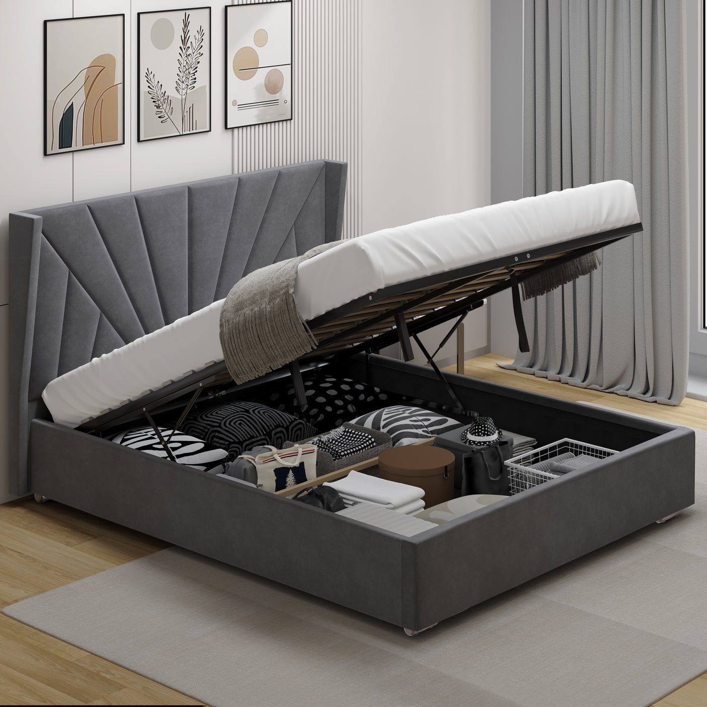 Sunrise Ottoman Storage Bed - Velvet Ottoman Bed Frame