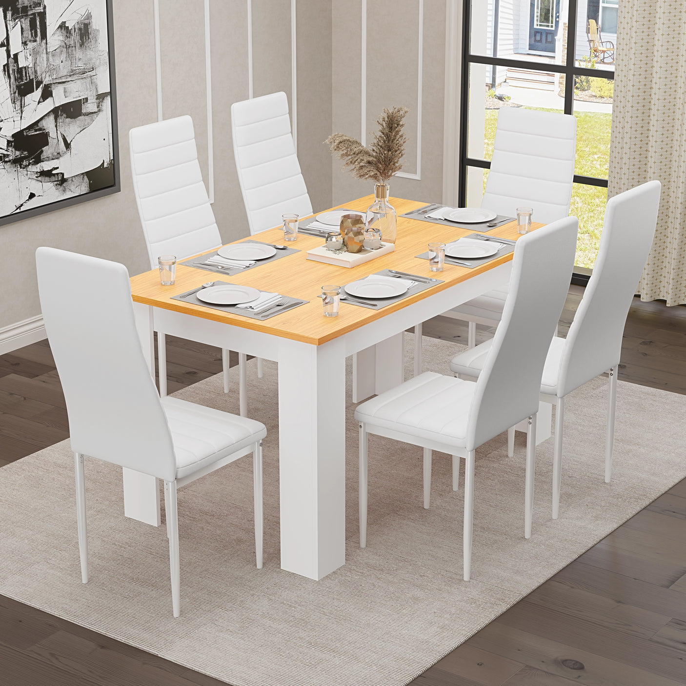 Pine Dining Table With Modern Dining Chairs – Set of 6