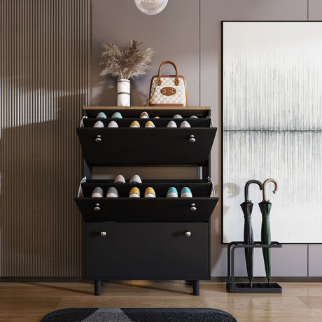 Stylish hallway shoe cabinet UK for homes with flip-up compartments for organized shoe storage.