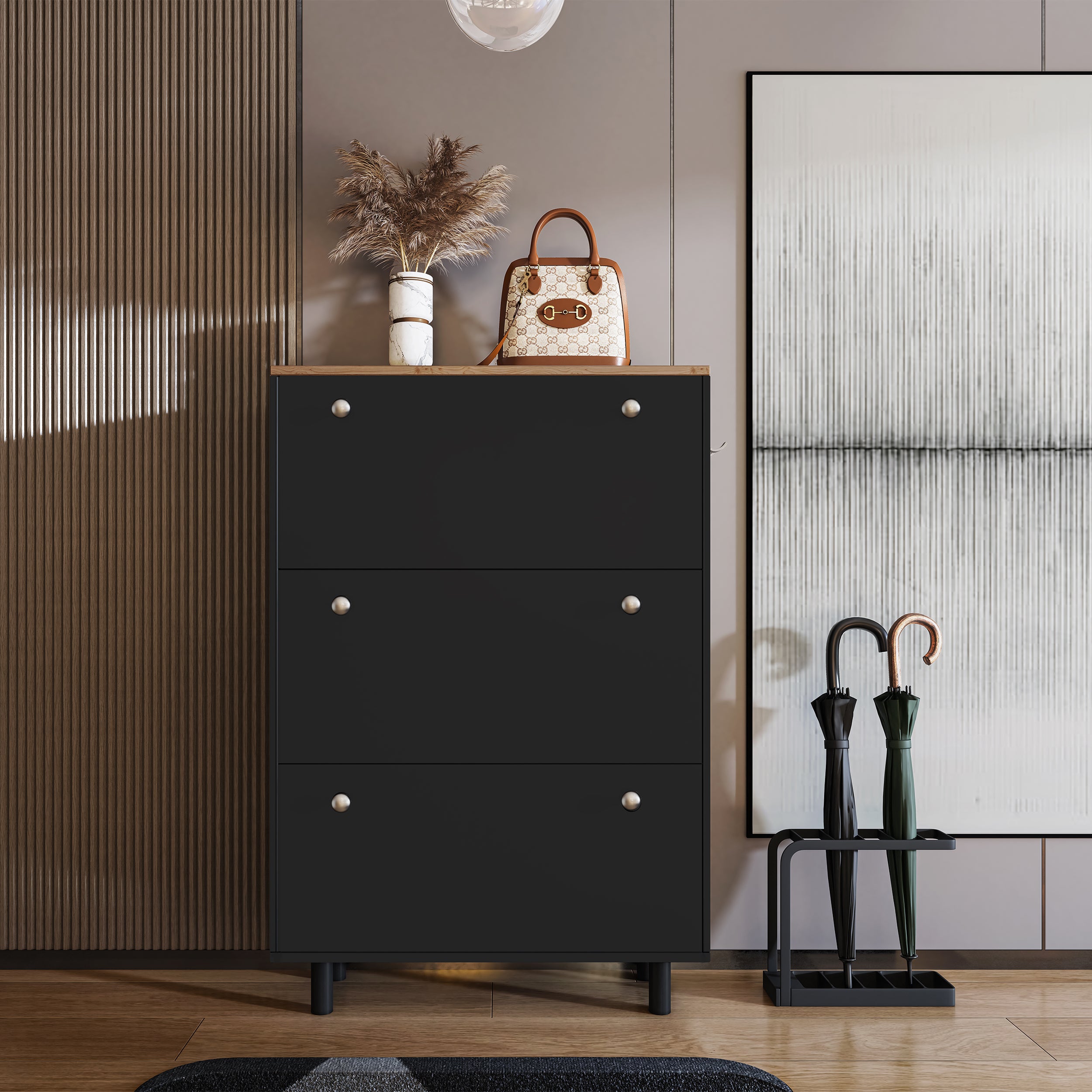 Stylish hallway shoe cabinet black  with spacious storage and sleek design.