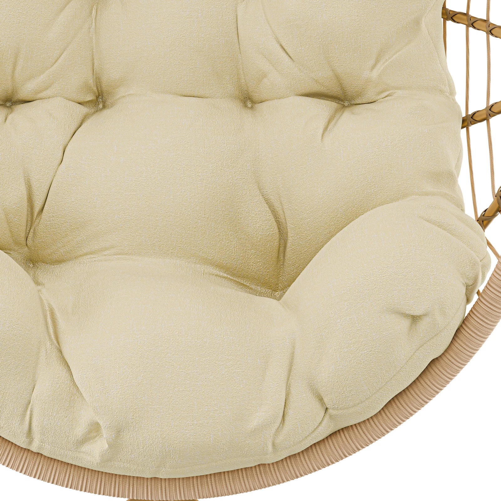 [Beige] Hanging egg chair interior view of thick beige cushion with button-stitched sections