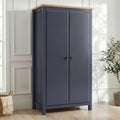 Haven Blue Painted 2 Door Wardrobe with Shelves – Oak Top