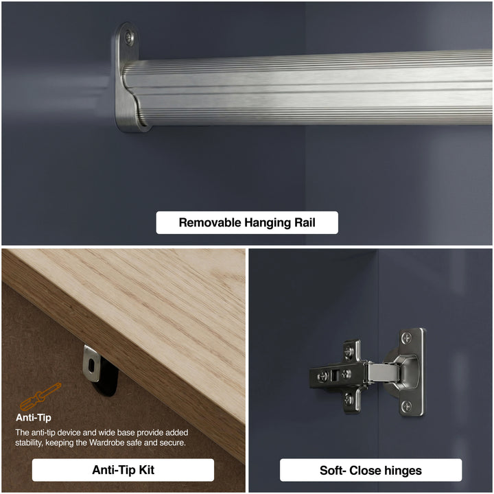 [Blue] Haven wardrobe components, silver hanging rod, anti-tip bracket and concealed soft close hinge