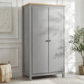 Haven Grey Painted 2 Door Wardrobe with Shelves – Oak Top