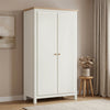 [White] 2 door wardrobe with wooden top in a room with beige walls and curtains