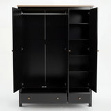 [Black] Haven wardrobe empty interior, full-width hanging rail, right bay five shelves, two drawers out