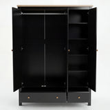 [Black] Haven wardrobe empty interior, full-width hanging rail, right bay five shelves, two drawers out