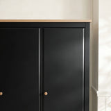 [Black] Haven wardrobe top corner zoom, 25 mm oak veneer top meeting painted door frame