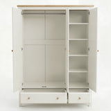 [White] wardrobe with open doors and drawers on a white background
