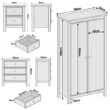 [Blue] Haven bedroom furniture set dimensions diagram: wardrobe 98x56x186cm, chest 83x42x80cm, bedside 50x40x60cm